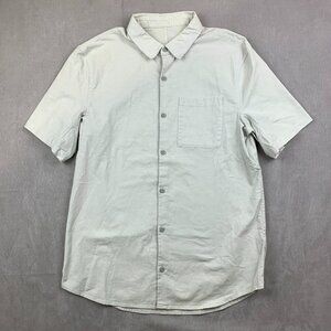 Lululemon Mens Shirt Medium Sea Salt White All Town Short Sleeve Buttondown